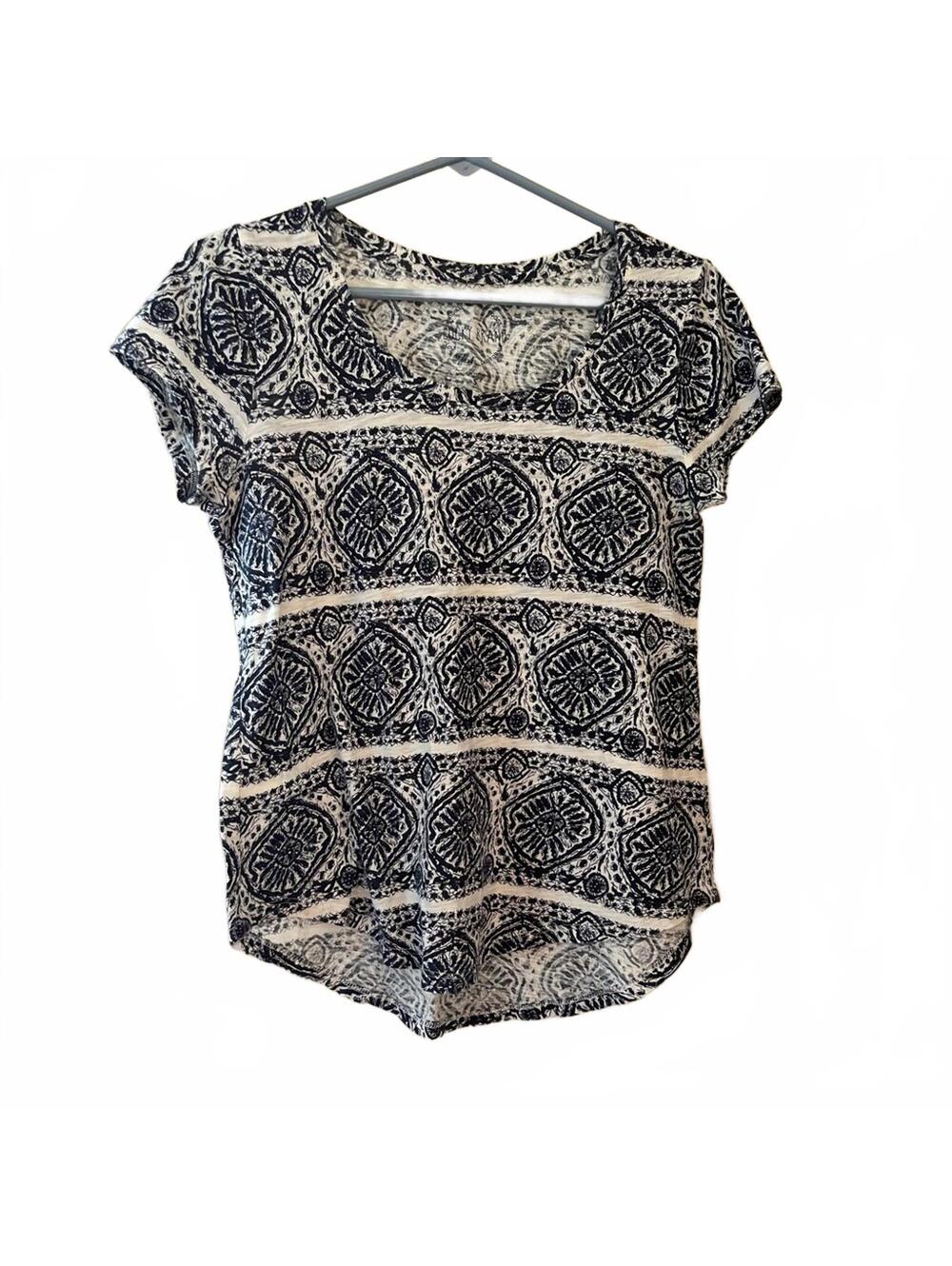 Lucky Brand Black White Geometric Tee Casual Graphic Shirt